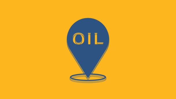 Blue Refill petrol fuel location icon isolated on orange background. Gas station and map pointer. 4K Video motion graphic animation. - Video