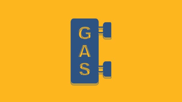 Blue Gas filling station icon isolated on orange background. Transport related service building Gasoline and oil station. 4K Video motion graphic animation. - Filmmaterial, Video