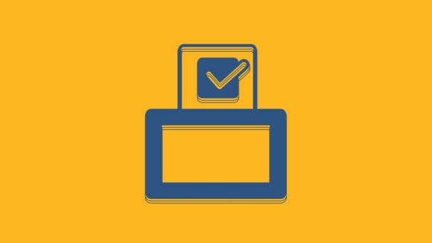 Blue Stem doos of stembus met envelop pictogram geïsoleerd op oranje achtergrond. 4K Video motion grafische animatie. - Video