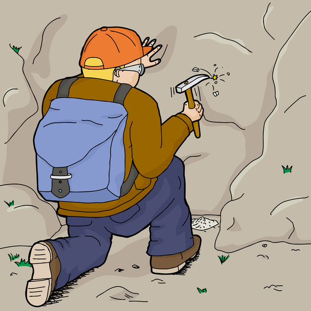 Klečící geolog pracovat sám - Vektor, obrázek