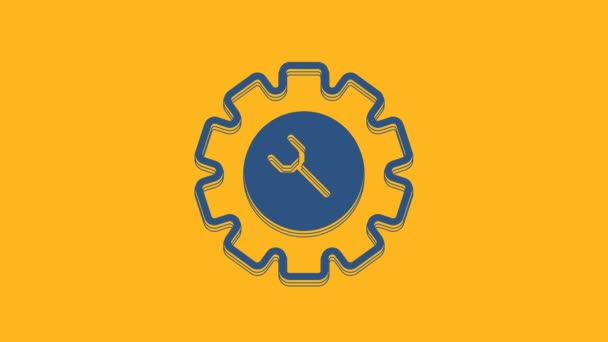 Blue Wrench and gear icon isolated on orange background. Adjusting, service, setting, maintenance, repair, fixing. 4K Video motion graphic animation. - Materiaali, video