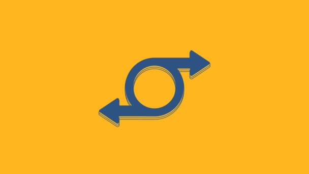 Blaues Pfeil-Symbol auf orangefarbenem Hintergrund. Richtung Pfeilspitze Symbol. Navigationszeiger. 4K Video Motion Grafik Animation. - Filmmaterial, Video