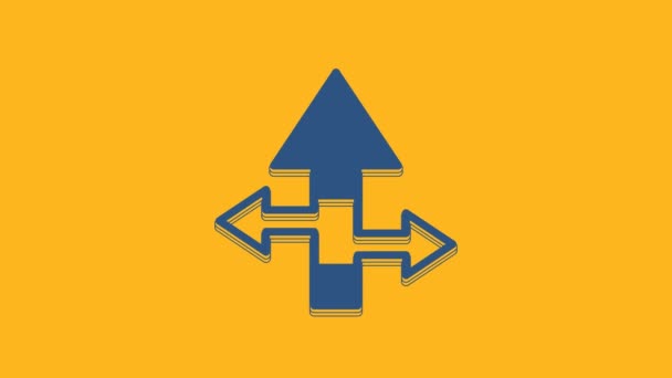 Blue Arrow pictogram geïsoleerd op oranje achtergrond. Richting Pijlpunt symbool. Navigatiepunter teken. 4K Video motion grafische animatie. - Video