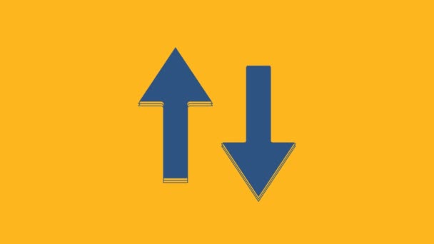 Blue Arrow icon isolated on orange background. Direction Arrowhead symbol. Navigation pointer sign. 4K Video motion graphic animation. - Filmagem, Vídeo