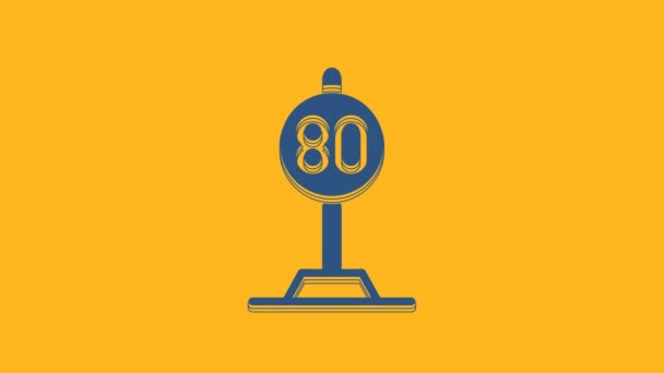Blue Speed limit traffic sign 80 km icon isolated on orange background. 4K Video motion graphic animation. - Filmagem, Vídeo