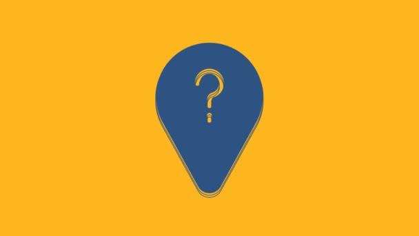 Niebieska Nieznana ikona punktu trasy odizolowana na pomarańczowym tle. Nawigacja, wskaźnik, lokalizacja, mapa, GPS, kierunek, koncepcja wyszukiwania. 4K Animacja graficzna ruchu wideo. - Materiał filmowy, wideo