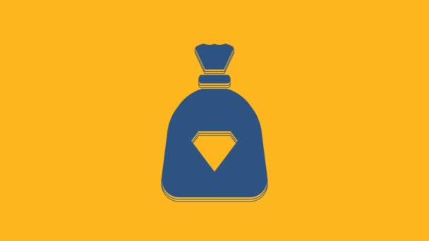 Blue Bag with gems icon isolated on orange background. 4K Video motion graphic animation. - Imágenes, Vídeo