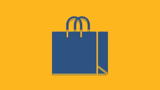 Borsa shopping blu icona gioielli isolato su sfondo arancione. Animazione grafica 4K Video motion. - Filmati, video