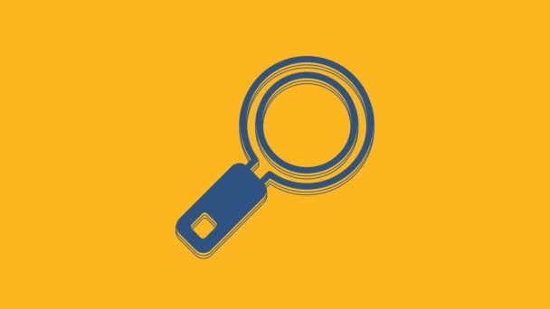 Blue Magnifying glass icon isolated on orange background. Search, focus, zoom, business symbol. 4K Video motion graphic animation. - 映像、動画