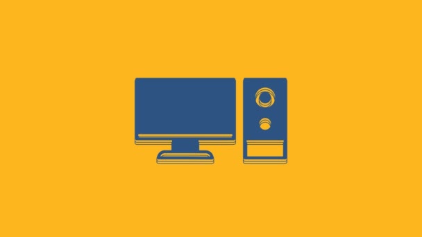 Kék Számítógép monitor ikon elszigetelt narancssárga alapon. PC alkatrész jel. 4K Videó mozgás grafikus animáció. - Felvétel, videó