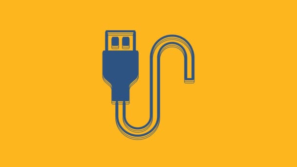 Blue USB cable cord icon isolated on orange background. Connectors and sockets for PC and mobile devices. 4K Video motion graphic animation. - Filmagem, Vídeo