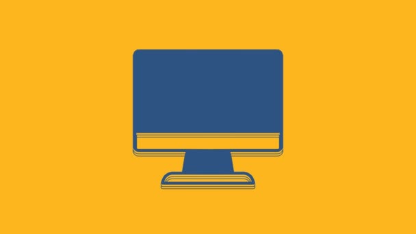 Icona dello schermo del monitor del computer blu isolata su sfondo arancione. Dispositivo elettronico. Vista frontale. Animazione grafica 4K Video motion. - Filmati, video