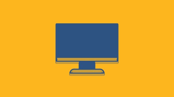 Blue Computer monitor screen icon isolated on orange background. Electronic device. Front view. 4K Video motion graphic animation. - Footage, Video