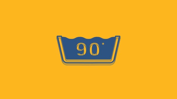 Blue Washing unter 90 Grad Celsius Icon isoliert auf orangefarbenem Hintergrund. 4K Video-Bewegungs-Grafik-Animation. - Filmmaterial, Video