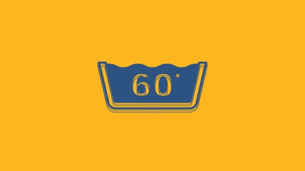 Blue Washing under 60 degrees celsius icon isolated on orange background. Temperature wash. 4K Video motion graphic animation. - Imágenes, Vídeo