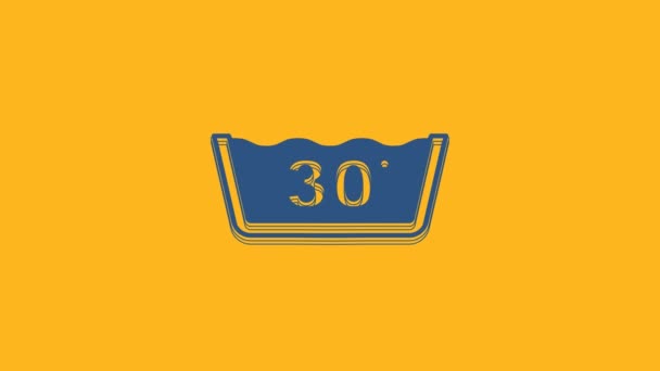 Blue Washing under 30 degrees celsius icon isolated on orange background. Temperature wash. 4K Video motion graphic animation. - Materiaali, video