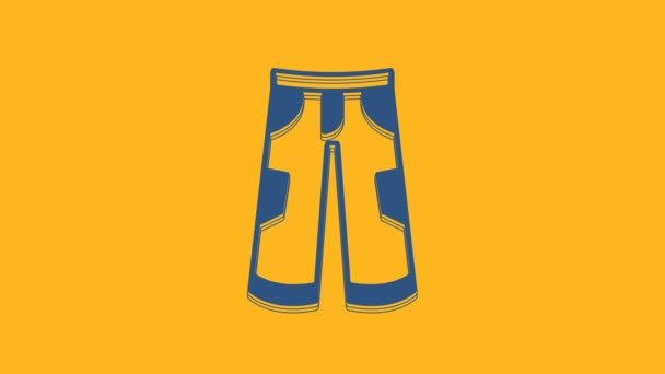 Blue Pants icon isolated on orange background. Trousers sign. 4K Video motion graphic animation. - Imágenes, Vídeo