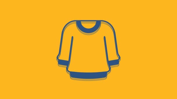 Blue Sweater icon isolated on orange background. Pullover icon. Sweatshirt sign. 4K Video motion graphic animation. - Imágenes, Vídeo
