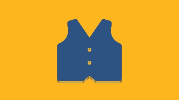 Blaue Weste Ikone auf orangefarbenem Hintergrund. Eine klassische Weste. Formelle Kleidung für Männer. 4K Video Motion Grafik Animation. - Filmmaterial, Video