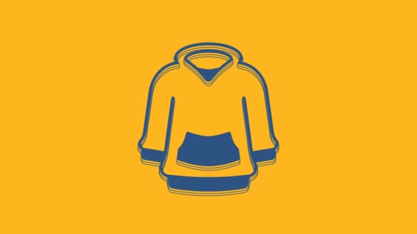 Blue Hoodie icon isolated on orange background. Hooded sweatshirt. 4K Video motion graphic animation. - Séquence, vidéo