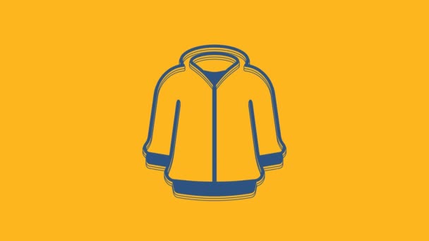Blaues Kapuzenpullover-Symbol auf orangefarbenem Hintergrund. Kapuzen-Sweatshirt. 4K Video Motion Grafik Animation. - Filmmaterial, Video