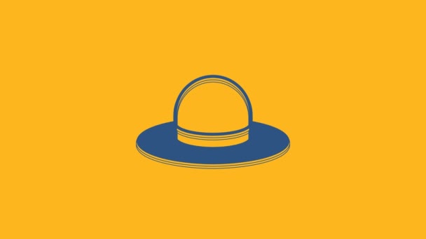 Μπλε καπέλο Man με κορδέλα εικονίδιο απομονώνονται σε πορτοκαλί φόντο. 4K Γραφική κίνηση κίνησης βίντεο. - Πλάνα, βίντεο