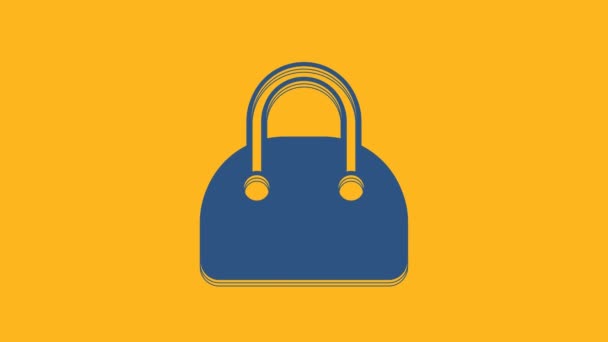 Blue Handbag icon isolated on orange background. Female handbag sign. Glamour casual baggage symbol. 4K Video motion graphic animation. - Filmagem, Vídeo
