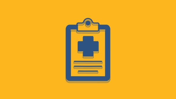 Blue Medical clipboard with clinical record icon isolated on orange background. Prescription, medical check marks report. 4K Video motion graphic animation. - Video