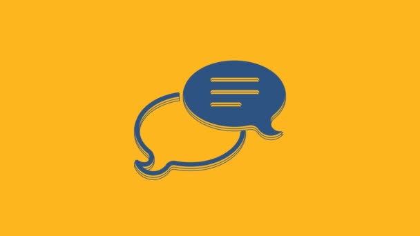Blue Speech Bubble Chat-Symbol isoliert auf orangefarbenem Hintergrund. Nachrichtensymbol. Kommunikation oder Kommentar-Chat-Symbol. 4K Video Motion Grafik Animation. - Filmmaterial, Video