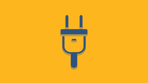Blue Electric plug icon isolated on orange background. Concept of connection and disconnection of the electricity. 4K Video motion graphic animation. - Materiał filmowy, wideo