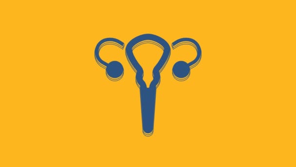 Blue Female reproductieve systeem pictogram geïsoleerd op oranje achtergrond. Anatomie. Gynaecologie. Gezondheid van vrouwen. 4K Video motion grafische animatie. - Video