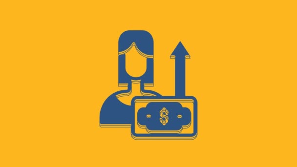 Blue Money growth woman icon isolated on orange background. Income concept. Business growth. Investing, savings and managing money concept. 4K Video motion graphic animation. - Imágenes, Vídeo