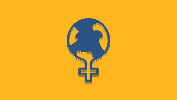 Sininen feminismi maailmassa oranssilla taustalla eristetty ikoni. Taistelu vapauden, itsenäisyyden ja tasa-arvon puolesta. 4K Video motion graafinen animaatio. - Materiaali, video