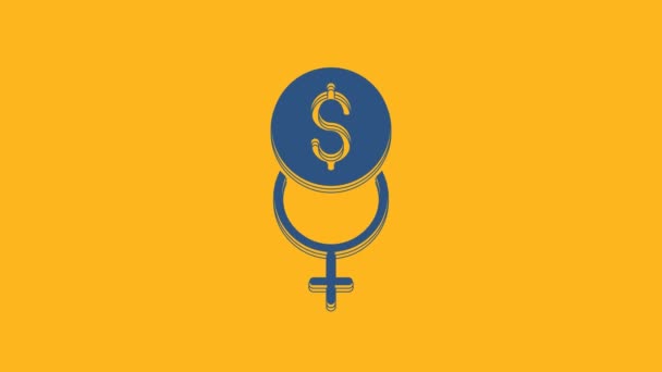 Icono de financiación del feminismo azul aislado sobre fondo naranja. Lucha por la libertad, la independencia, la igualdad. Animación gráfica de vídeo 4K. - Imágenes, Vídeo