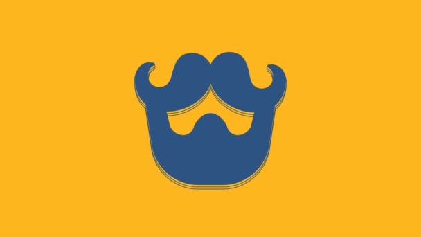 Blue Mustache and beard icon isolated on orange background. Barbershop symbol. Facial hair style. 4K Video motion graphic animation. - Séquence, vidéo