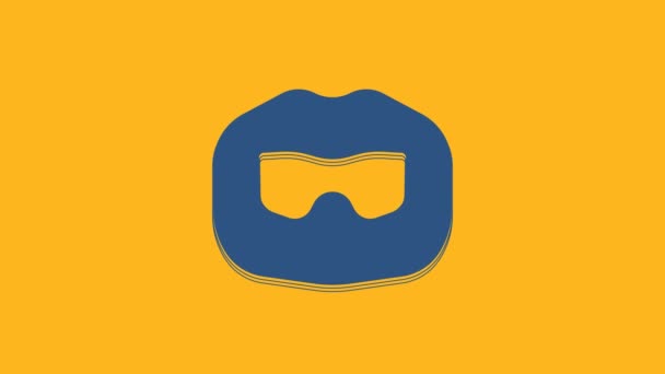 Blue Mustache and beard icon isolated on orange background. Barbershop symbol. Facial hair style. 4K Video motion graphic animation. - Metraje, vídeo