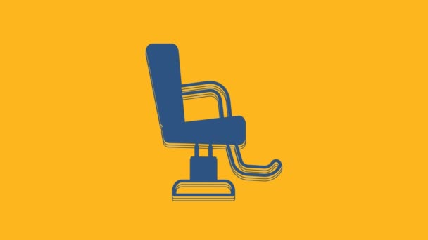 Icono de la silla de barbería azul aislado sobre fondo naranja. Signo de sillón de barbero. Animación gráfica de vídeo 4K. - Imágenes, Vídeo