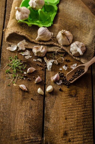 Domestic bio garlic - Czech, spices and fresh microgreens Domestic bio garlic - Photo, image
