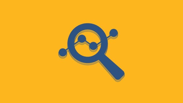 Blue Magnifying glass and data analysis icon isolated on orange background. Search sign. 4K Video motion graphic animation. - Footage, Video