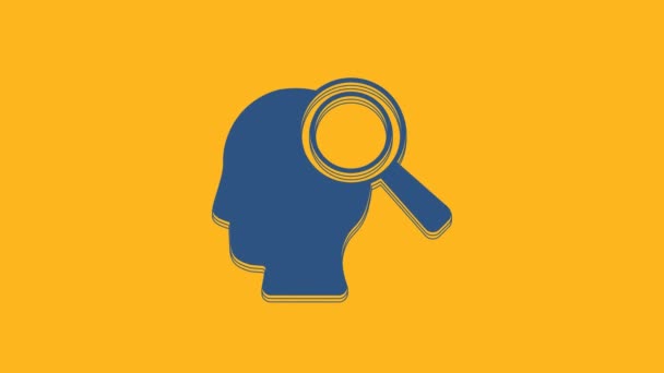 Blue Magnifying glass for search a people icon isolated on orange background. Recruitment or selection. Search for employees and job. 4K Video motion graphic animation. - Materiał filmowy, wideo