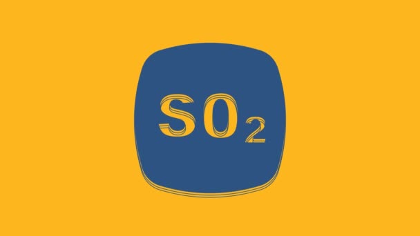 Niebieski dwutlenek siarki ikona cząsteczki SO2 wyizolowana na pomarańczowym tle. Strukturalna formuła chemiczna i model cząsteczki. 4K Animacja graficzna ruchu wideo. - Materiał filmowy, wideo