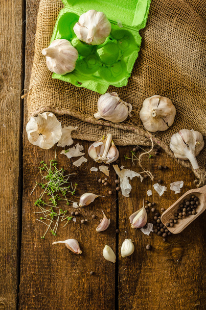 Domestic bio garlic - Czech, spices and fresh microgreens Domestic bio garlic - Valokuva, kuva
