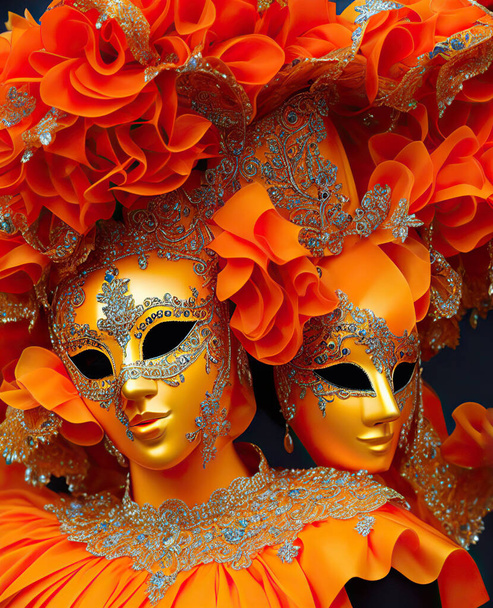 Oranžová benátská karnevalová maska. Italská karnevalová maškaráda - Fotografie, Obrázek