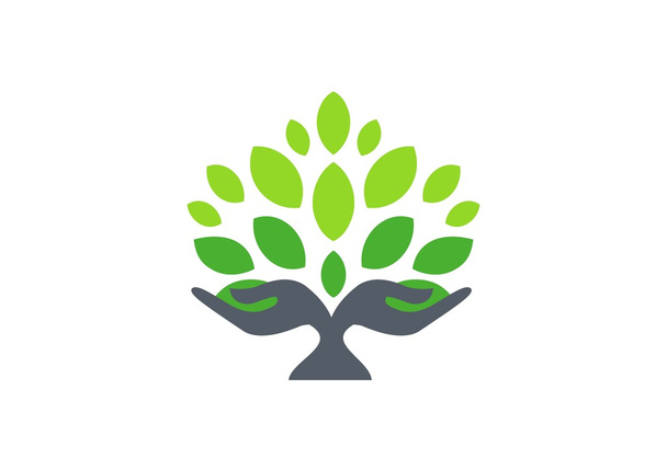 Tree hand logo, hand tree nature wellness health symbol icon - Vector, Image
