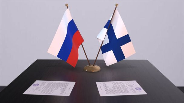 Finland and Russia national flag, business meeting or diplomacy deal. Politics agreement 3D illustration. - Fotó, kép