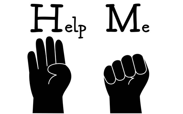 Line drawing of the Help Me hand sign - Vetor, Imagem