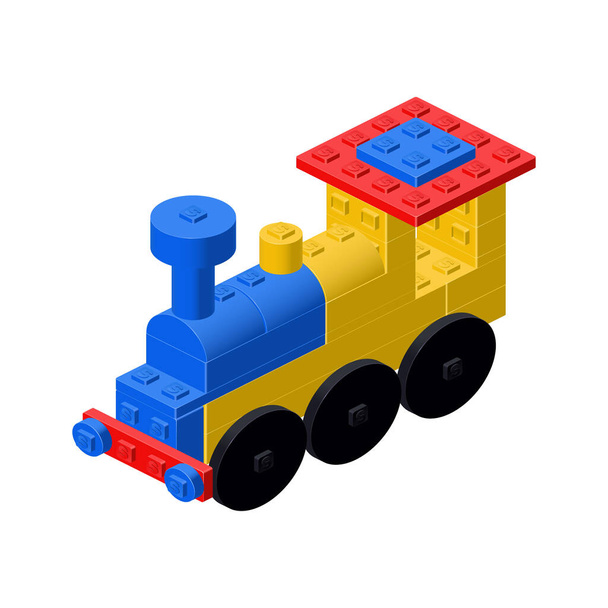 Parní lokomotiva postavená z plastových bloků, hračka pro dítě. Vektorová ilustrace - Vektor, obrázek