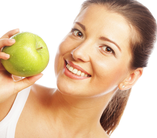 beautiful woman with green apple - Foto, Imagen