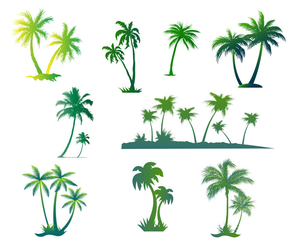 Trópusi pálmafák Zöld Gradient vektor ikon készlet - Vektor, kép