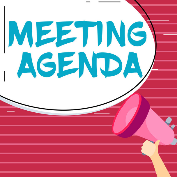 Bildunterschrift: Meeting Agenda, Internet-Konzept Eine Agenda setzt klare Erwartungen an das, was zu einem Meeting gehört - Foto, Bild